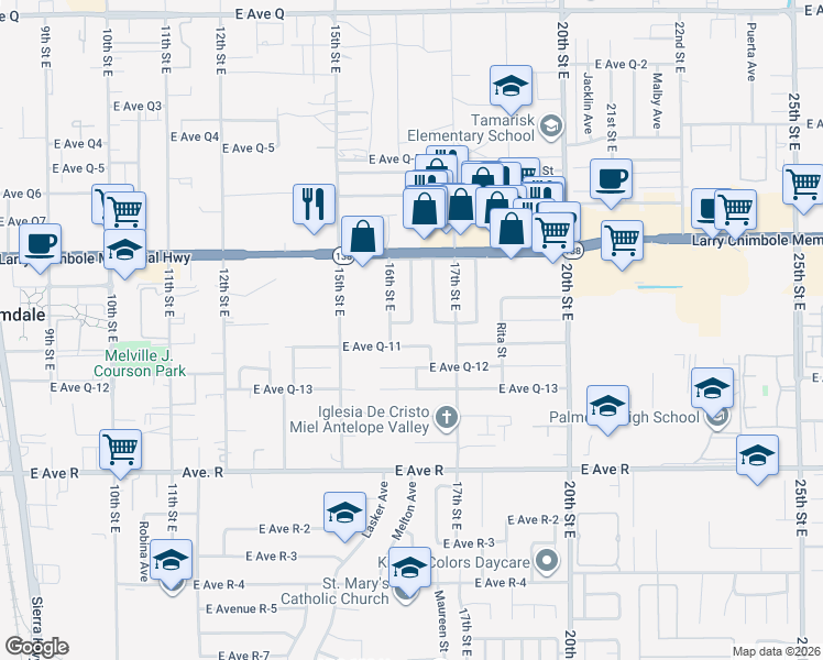 map of restaurants, bars, coffee shops, grocery stores, and more near 1620 East Avenue Q10 in Palmdale