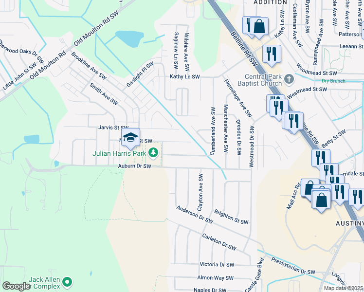 map of restaurants, bars, coffee shops, grocery stores, and more near 2317 Cumberland Avenue Southwest in Decatur