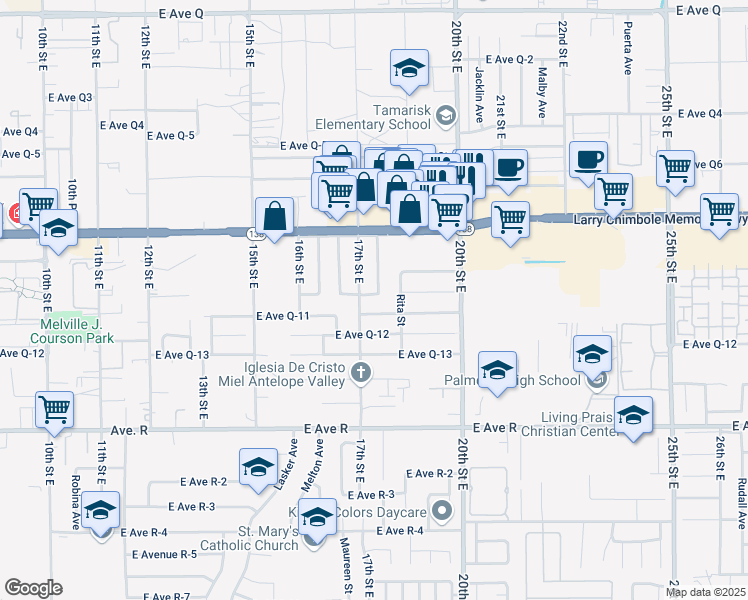 map of restaurants, bars, coffee shops, grocery stores, and more near 1708 East Avenue Q11 in Palmdale
