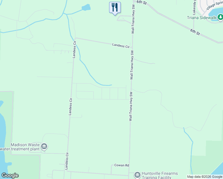 map of restaurants, bars, coffee shops, grocery stores, and more near 516 Wall Triana Highway Southwest in Madison