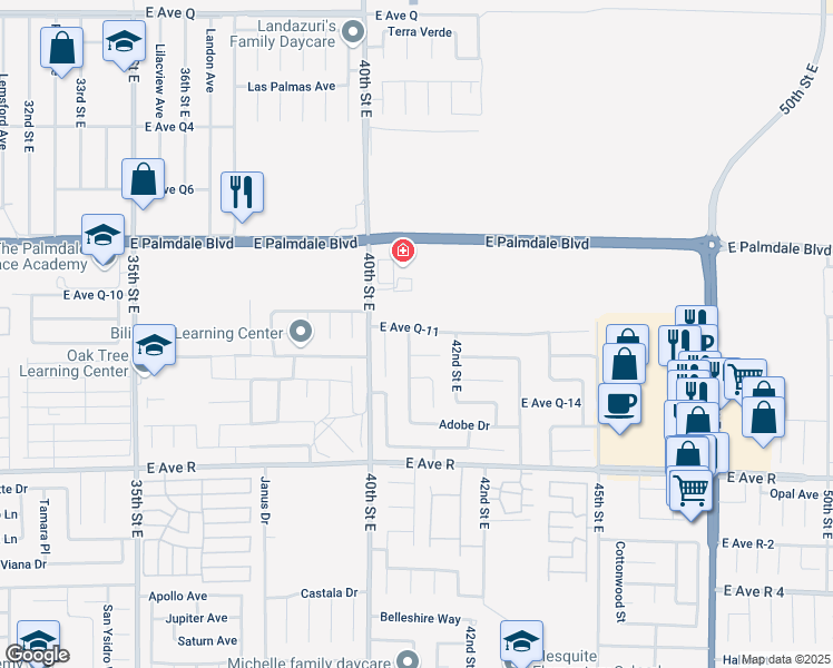 map of restaurants, bars, coffee shops, grocery stores, and more near 4068 East Avenue Q-12 in Palmdale