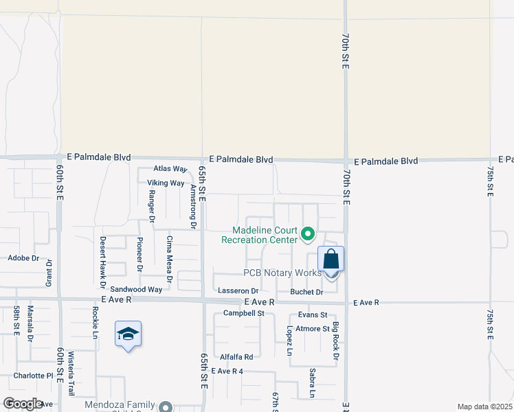 map of restaurants, bars, coffee shops, grocery stores, and more near 6634 Adainville Drive in Palmdale
