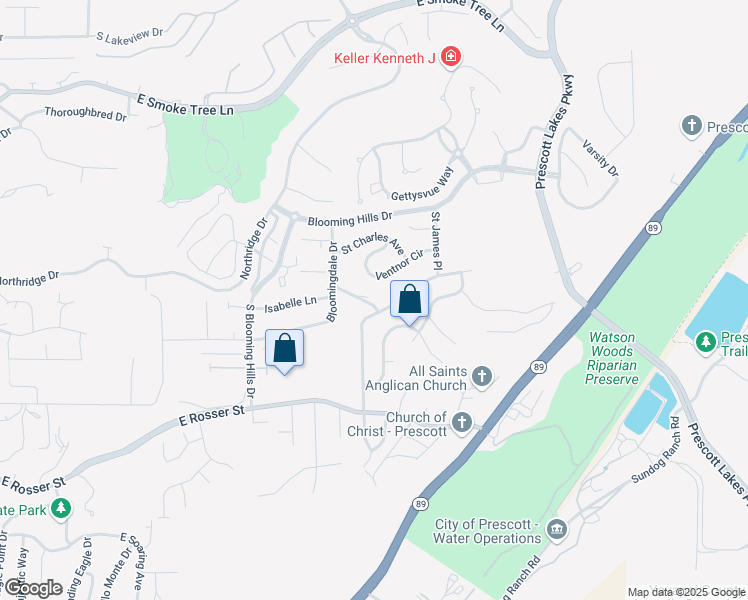 map of restaurants, bars, coffee shops, grocery stores, and more near 1939 Ventnor Circle in Prescott