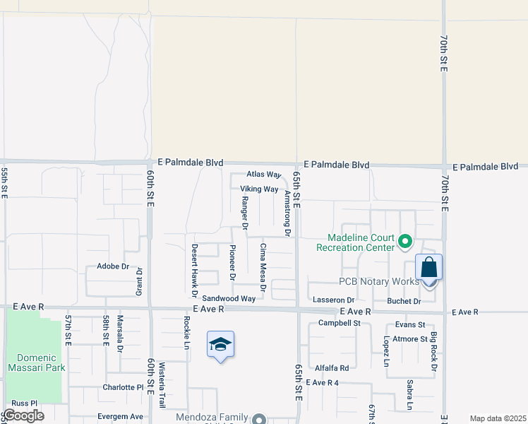 map of restaurants, bars, coffee shops, grocery stores, and more near 38270 Gemini Court in Palmdale