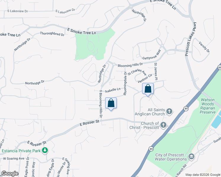 map of restaurants, bars, coffee shops, grocery stores, and more near 436 Isabelle Lane in Prescott