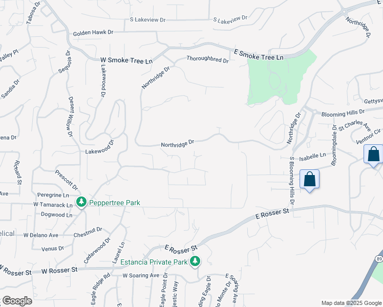 map of restaurants, bars, coffee shops, grocery stores, and more near 1155 Northridge Drive in Prescott