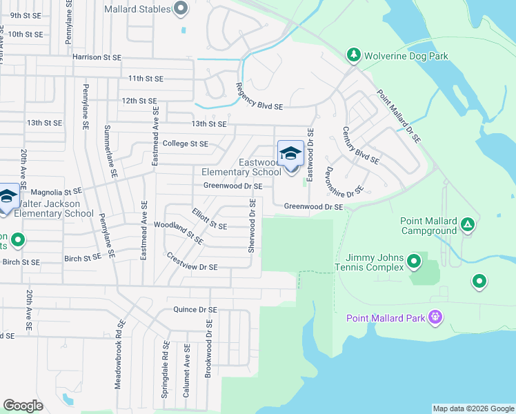 map of restaurants, bars, coffee shops, grocery stores, and more near 2419 Greenwood Drive Southeast in Decatur