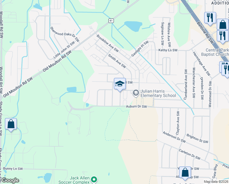map of restaurants, bars, coffee shops, grocery stores, and more near 1901 Shepard Drive Southwest in Decatur