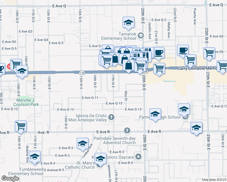 map of restaurants, bars, coffee shops, grocery stores, and more near 10221 East Avenue Q-10 in Littlerock
