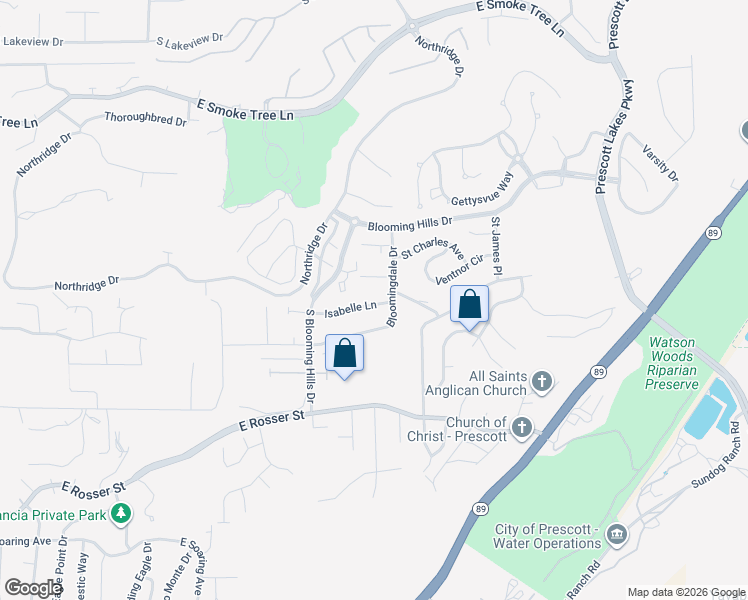 map of restaurants, bars, coffee shops, grocery stores, and more near 1305 Pratt Street in Prescott