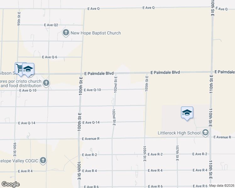 map of restaurants, bars, coffee shops, grocery stores, and more near 10222 East Avenue Q-10 in Littlerock