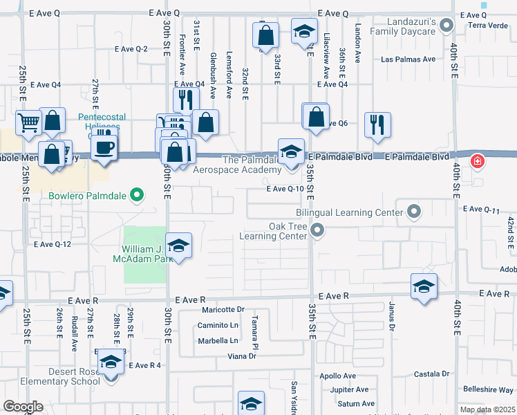 map of restaurants, bars, coffee shops, grocery stores, and more near 3221 Rollingridge Avenue in Palmdale