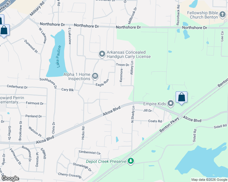 map of restaurants, bars, coffee shops, grocery stores, and more near 2804 Falcon Court in Benton