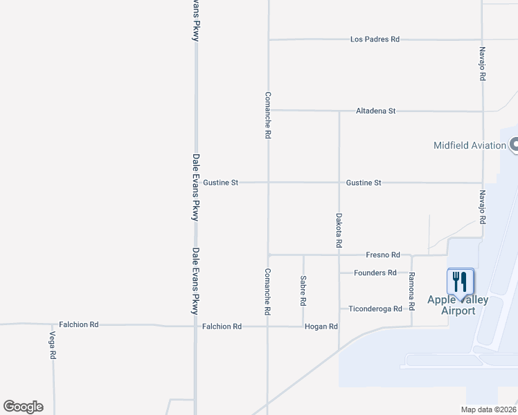 map of restaurants, bars, coffee shops, grocery stores, and more near Comanche Road in Apple Valley