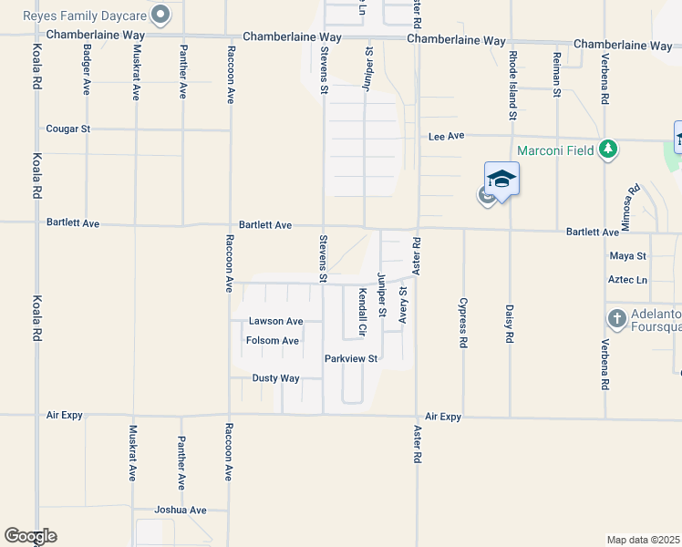 map of restaurants, bars, coffee shops, grocery stores, and more near Aztec Lane in Adelanto