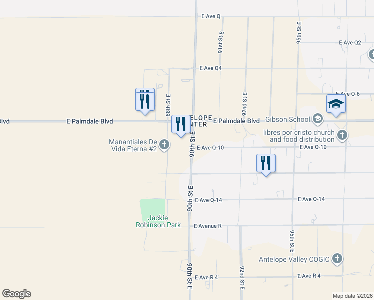 map of restaurants, bars, coffee shops, grocery stores, and more near 38335 90th Street East in Littlerock