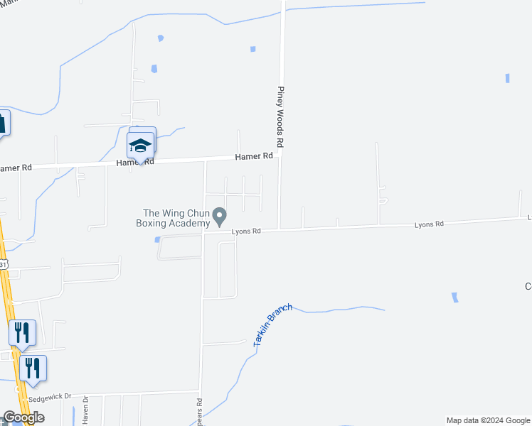 map of restaurants, bars, coffee shops, grocery stores, and more near 123 Fire Fly Lane in Owens Cross Roads