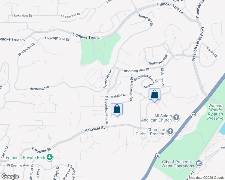 map of restaurants, bars, coffee shops, grocery stores, and more near 1235 Crown Ridge Drive in Prescott