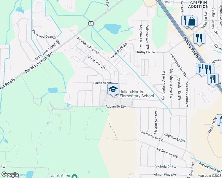map of restaurants, bars, coffee shops, grocery stores, and more near 2506 McNair Street Southwest in Decatur