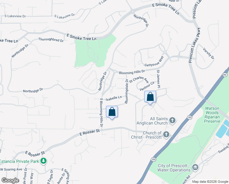 map of restaurants, bars, coffee shops, grocery stores, and more near 1305 Pratt Street in Prescott