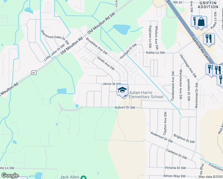 map of restaurants, bars, coffee shops, grocery stores, and more near 2514 McNair Street Southwest in Decatur