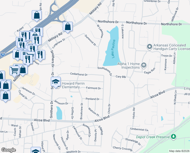 map of restaurants, bars, coffee shops, grocery stores, and more near 2105 Cedarhurst Drive in Benton