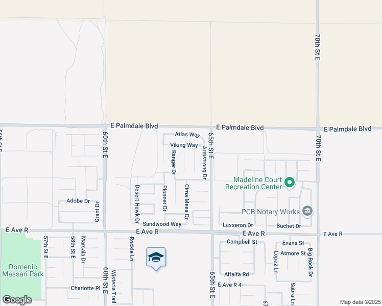 map of restaurants, bars, coffee shops, grocery stores, and more near 38305 Mariner Court in Palmdale
