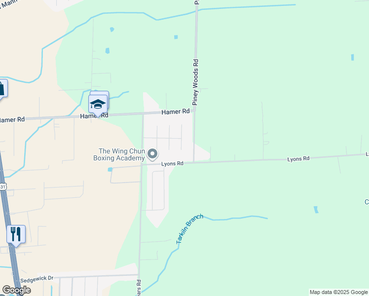 map of restaurants, bars, coffee shops, grocery stores, and more near 121 Fire Fly Lane in Owens Cross Roads