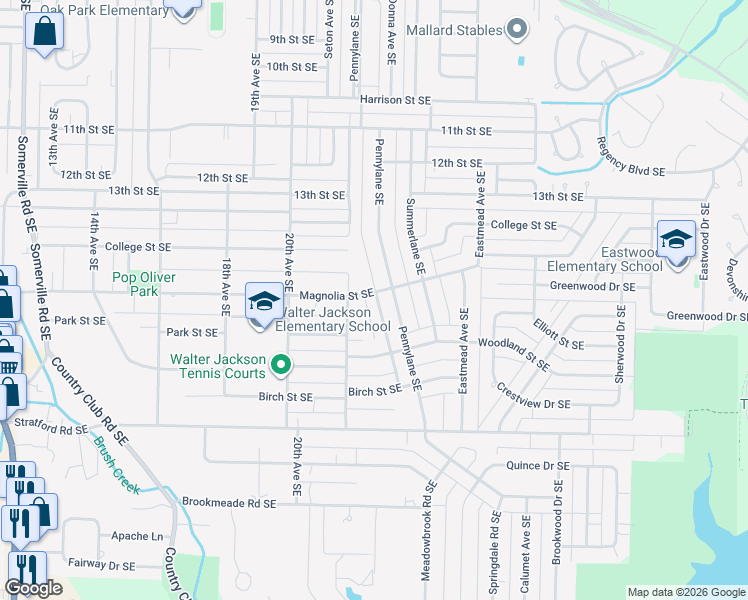 map of restaurants, bars, coffee shops, grocery stores, and more near 1801 Pennylane Southeast in Decatur