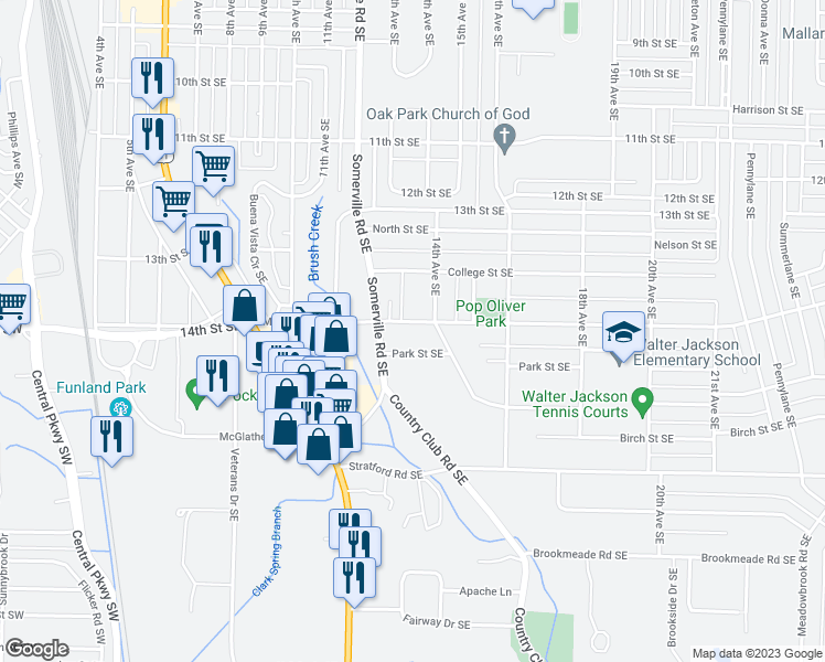 map of restaurants, bars, coffee shops, grocery stores, and more near 1307 Magnolia Street Southeast in Decatur