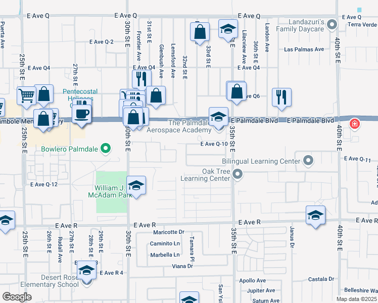 map of restaurants, bars, coffee shops, grocery stores, and more near 3221 Rollingridge Avenue in Palmdale
