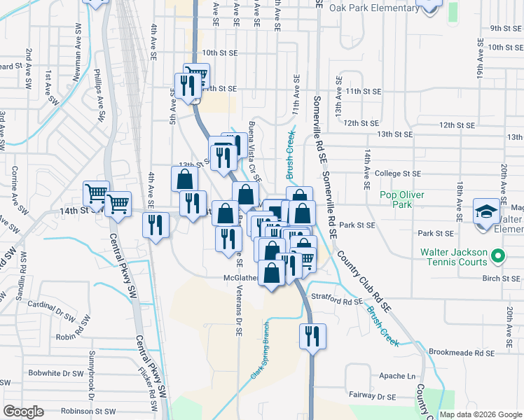 map of restaurants, bars, coffee shops, grocery stores, and more near 1814 6th Avenue Southeast in Decatur