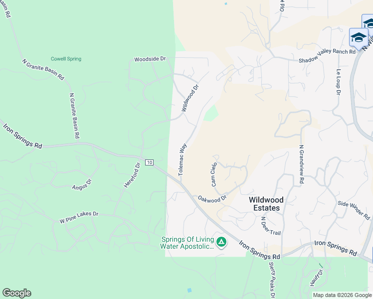 map of restaurants, bars, coffee shops, grocery stores, and more near 2565 Tolemac Way in Prescott