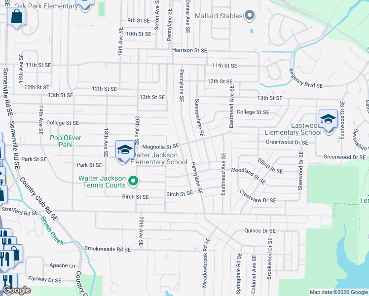map of restaurants, bars, coffee shops, grocery stores, and more near 1801 Pennylane Southeast in Decatur