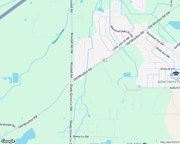 map of restaurants, bars, coffee shops, grocery stores, and more near 2515 Old Moulton Road Southwest in Decatur