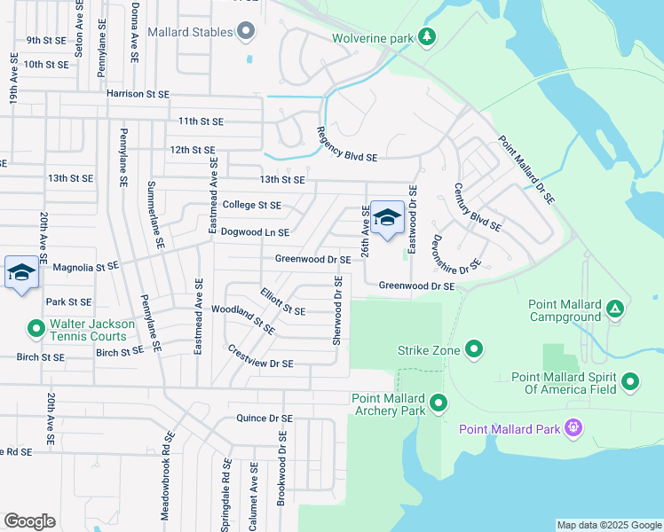 map of restaurants, bars, coffee shops, grocery stores, and more near 2419 Greenwood Drive Southeast in Decatur