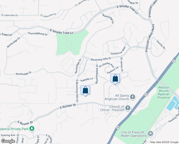 map of restaurants, bars, coffee shops, grocery stores, and more near 1305 Pratt Street in Prescott