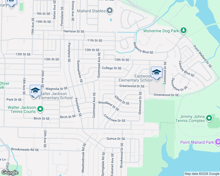 map of restaurants, bars, coffee shops, grocery stores, and more near 2307 Greenwood Drive Southeast in Decatur
