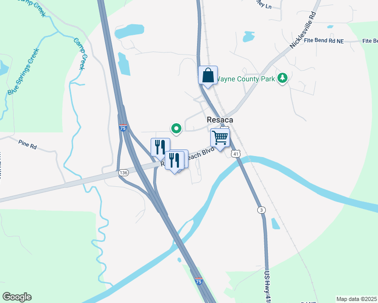 map of restaurants, bars, coffee shops, grocery stores, and more near 243 Resaca Beach Boulevard Northwest in Resaca