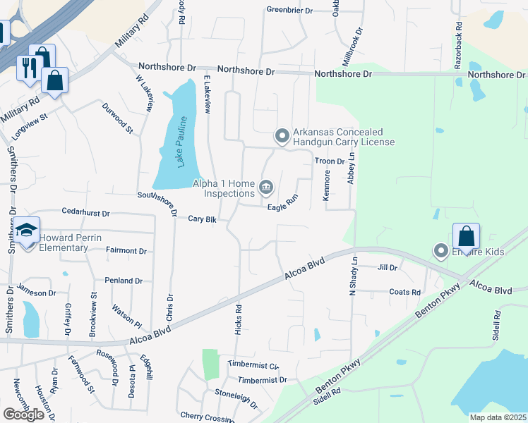 map of restaurants, bars, coffee shops, grocery stores, and more near 2605 Eagle Run in Benton