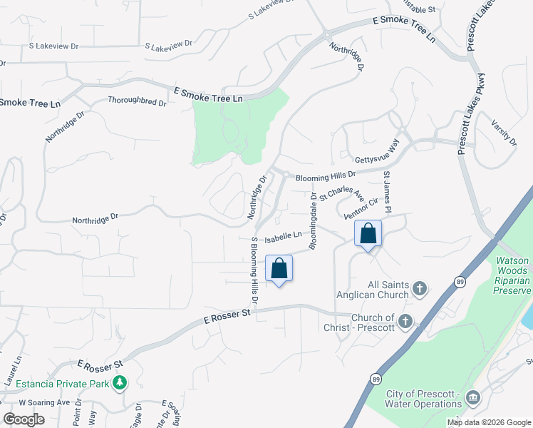 map of restaurants, bars, coffee shops, grocery stores, and more near 1235 Crown Ridge Drive in Prescott