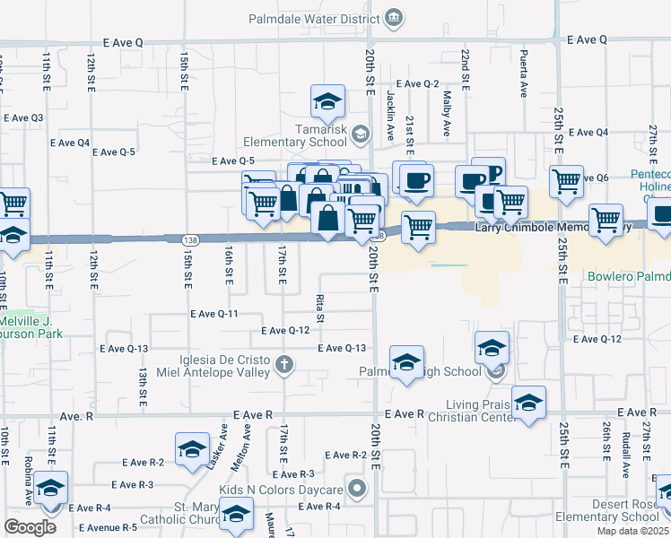 map of restaurants, bars, coffee shops, grocery stores, and more near in Lake Los Angeles