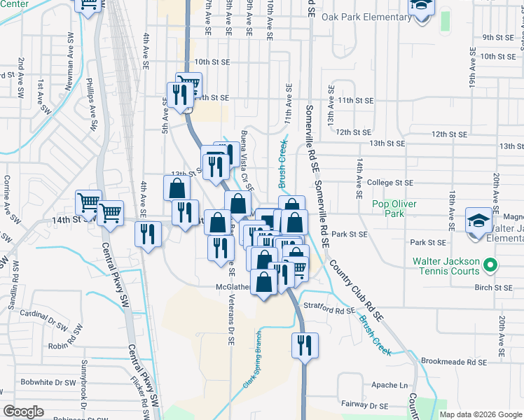 map of restaurants, bars, coffee shops, grocery stores, and more near 1814 6th Avenue Southeast in Decatur