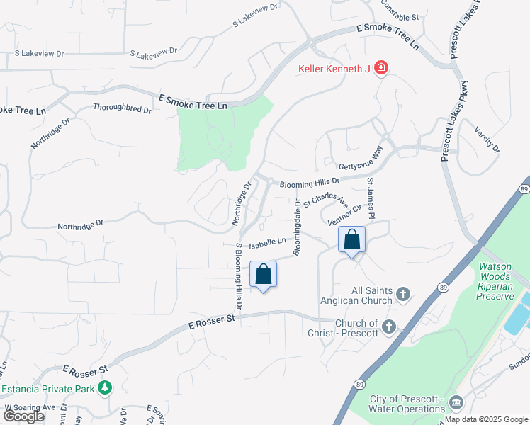 map of restaurants, bars, coffee shops, grocery stores, and more near 1305 Pratt Street in Prescott