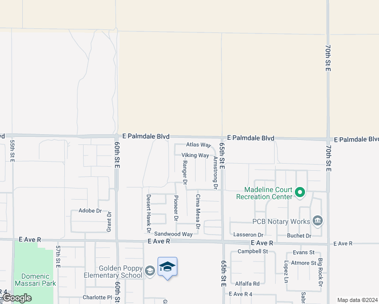 map of restaurants, bars, coffee shops, grocery stores, and more near 6319 Viking Way in Palmdale