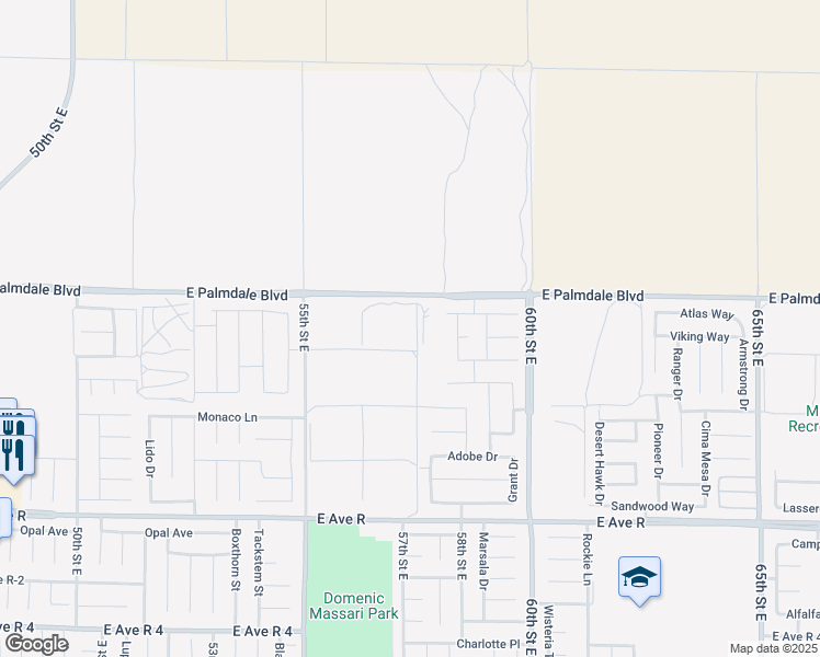 map of restaurants, bars, coffee shops, grocery stores, and more near East Palmdale Boulevard in Palmdale