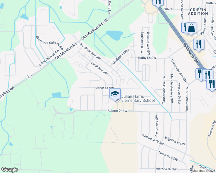 map of restaurants, bars, coffee shops, grocery stores, and more near 2514 McNair Street Southwest in Decatur