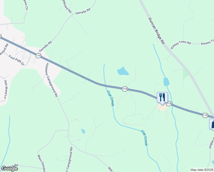 map of restaurants, bars, coffee shops, grocery stores, and more near 5113-5189 Highway 115 East in Cleveland