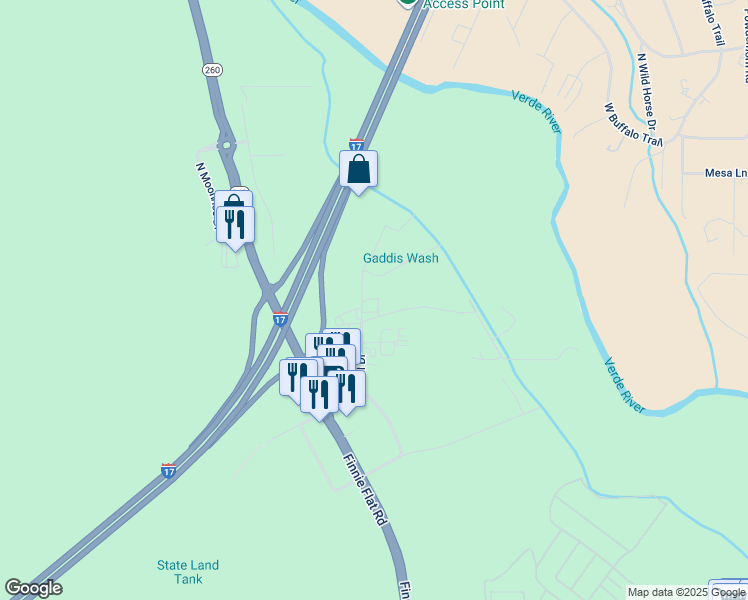 map of restaurants, bars, coffee shops, grocery stores, and more near 499 West Industrial Drive in Camp Verde