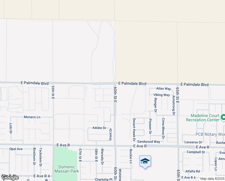 map of restaurants, bars, coffee shops, grocery stores, and more near 5917 Atlas Way in Palmdale